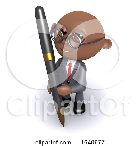 3d African American Businessman Writes with a Pen by Steve Young