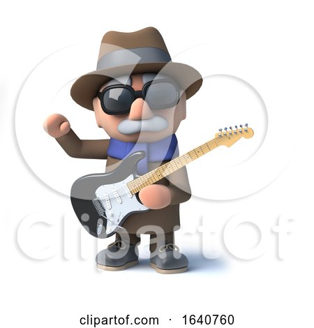 3d Cartoon Blind Man Character Playing an Electric Guitar by Steve Young
