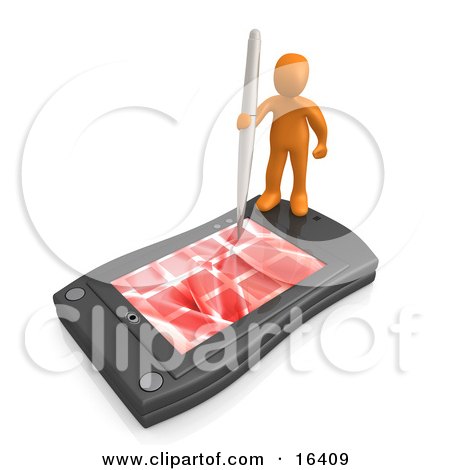 Orange Person Holding A Pen And Scheduling An Appointment On His Black Palm Pilot While Standing On It Clipart Illustration Graphic by 3poD