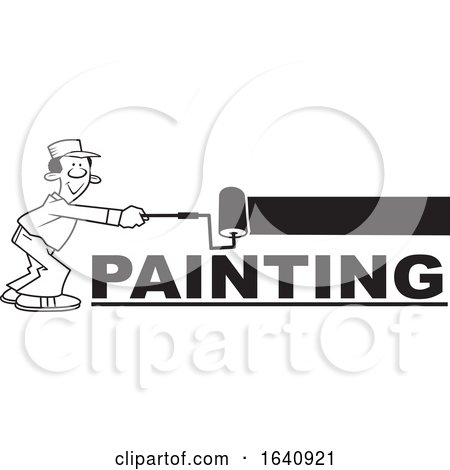 Cartoon Black and White Male Painter Using a Roller Brush by Johnny Sajem