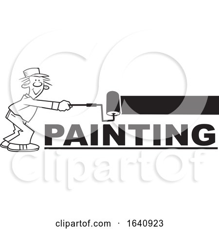 Cartoon Black and White Male Painter Using a Roller Brush by Johnny Sajem