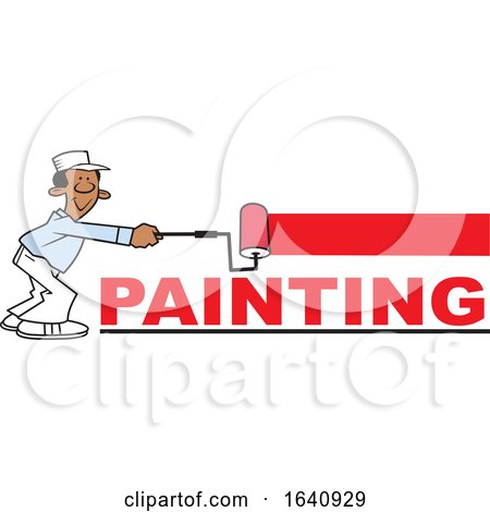 Cartoon Black Male Painter Using a Roller Brush by Johnny Sajem