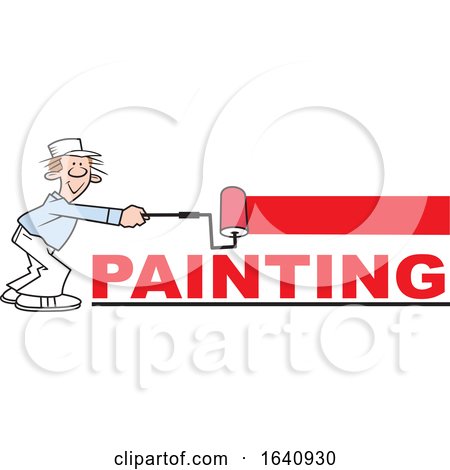 Cartoon White Male Painter Using a Roller Brush by Johnny Sajem