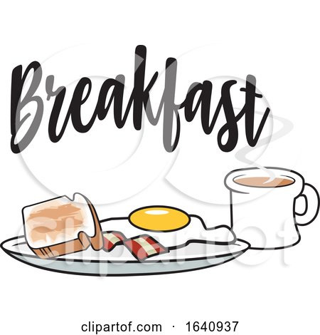 Breakfast Plate with Toast Bacon and an Egg with a Coffee Under Text by Johnny Sajem