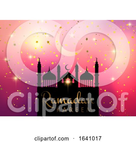 Ramadan Kareem Background with Mosque Silhouette on Starry Background by KJ Pargeter