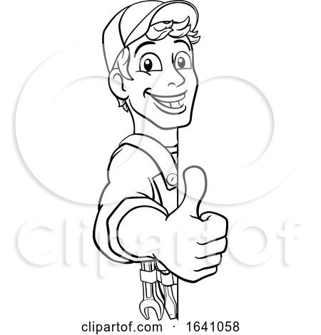 Handyman Caretaker Construction Sign Cartoon Man by AtStockIllustration