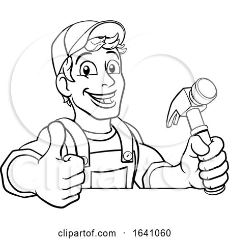 Handyman Hammer Cartoon Man DIY Carpenter Builder by AtStockIllustration