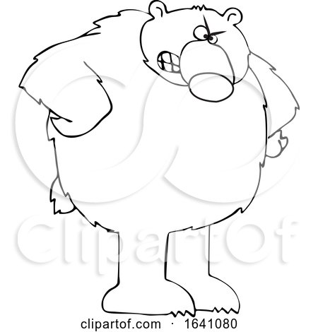 Cartoon Black and White Angry Bear with Hands on Hips by djart