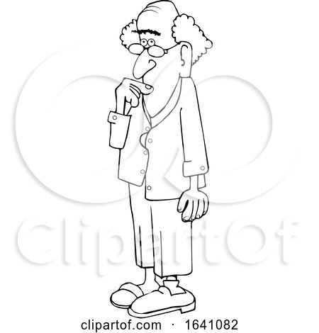 Cartoon Black and White Absentminded Senior Man by djart