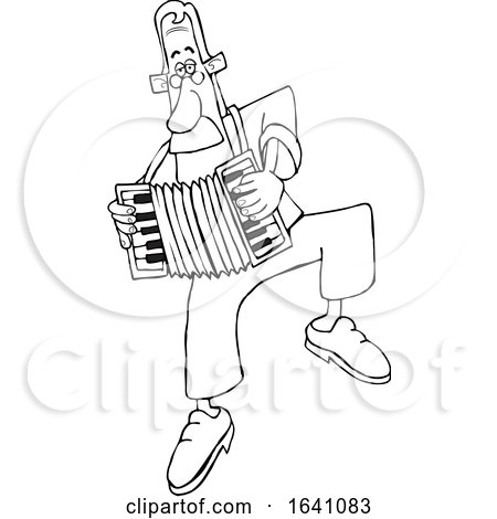 Cartoon Black and White Man Dancing and Playing an Accordion by djart