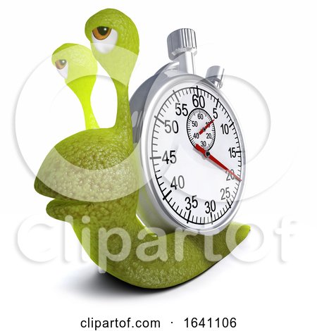 3d Funny Cartoon Snail Bug Carrying a Stopwatch by Steve Young