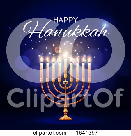 Happy Hanukkah Greeting over a Menorah by Vector Tradition SM