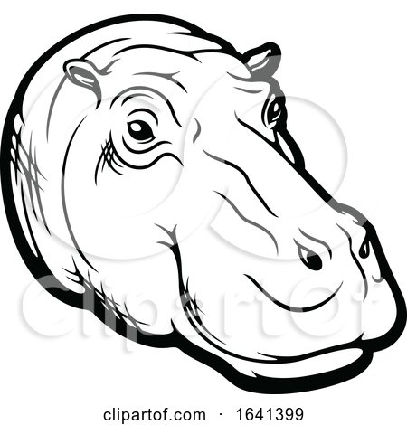 Black and White Hippo Face by Vector Tradition SM
