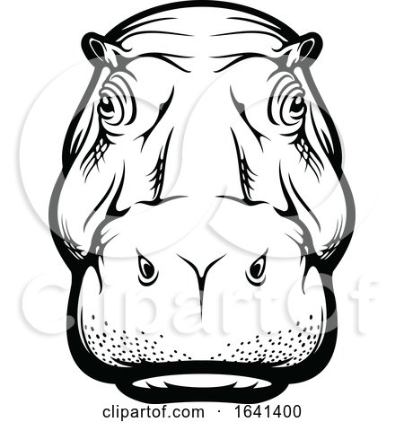 Black and White Hippo Face by Vector Tradition SM