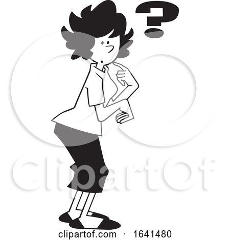 Cartoon Black and White Forgetful Woman with a Question Mark by Johnny Sajem