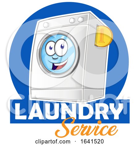 Happy Laundry Service Washing Machine Mascot with Text by Domenico Condello