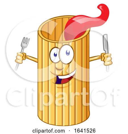 Cartoon Rigatone Pasta Character with Silverware by Domenico Condello