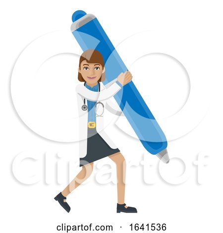 Doctor Woman Holding Pen Mascot Concept by AtStockIllustration