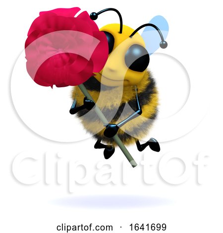 3d Bee Holds a Red Rose by Steve Young