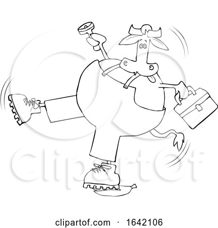 Cartoon Black and White Cow Worker Slipping on a Banana Peel by djart