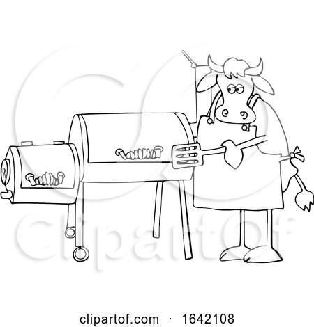 Cartoon Black and White Cow Using a Smoker by djart