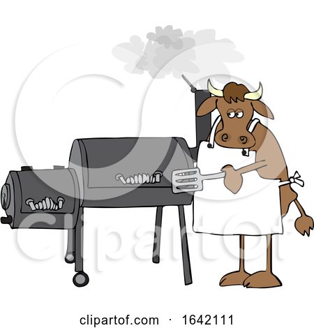 Cartoon Cow Using a Smoker by djart