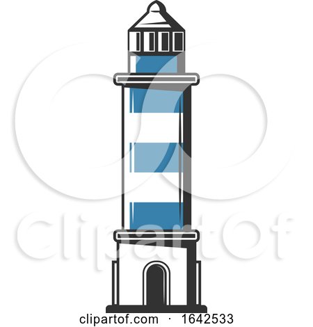 Blue and White Lighthouse by Vector Tradition SM