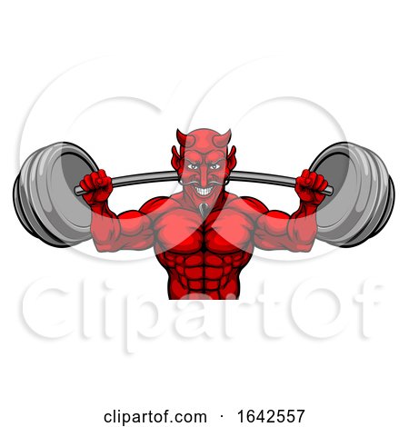 Devil Weight Lifting Body Builder Sports Mascot by AtStockIllustration
