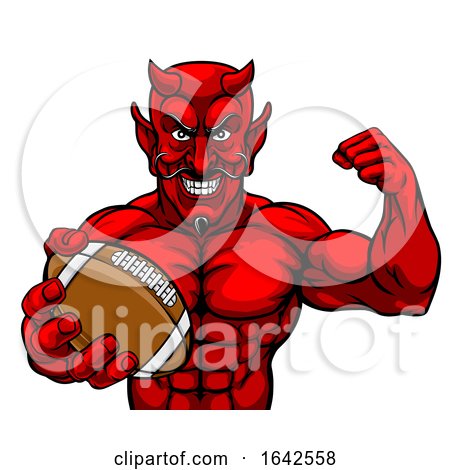 Devil American Football Sports Mascot Holding Ball by AtStockIllustration