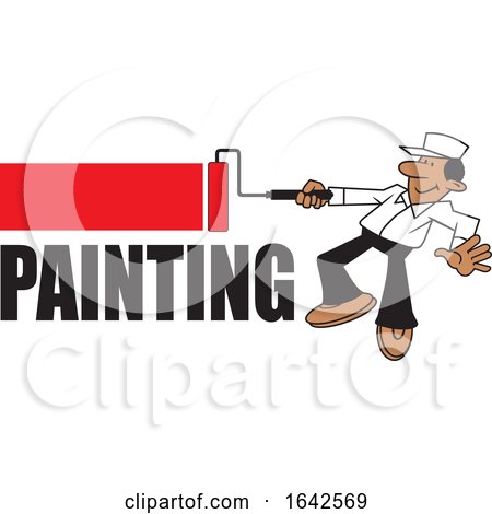 Cartoon Black Male Painter Using a Roller Brush over Text by Johnny Sajem