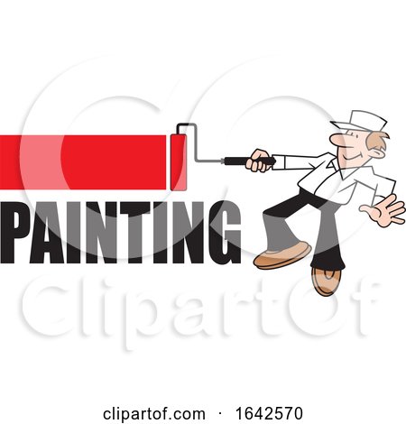Cartoon White Male Painter Using a Roller Brush over Text by Johnny Sajem