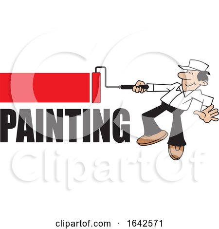Cartoon Hispanic Male Painter Using a Roller Brush over Text by Johnny Sajem