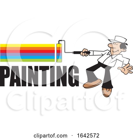 Cartoon Hispanic Male Painter Using a Roller Brush to Paint a Rainbow by Johnny Sajem