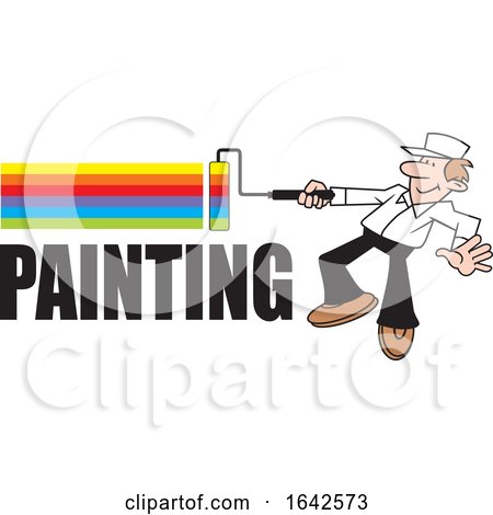 Cartoon White Male Painter Using a Roller Brush to Paint a Rainbow by Johnny Sajem