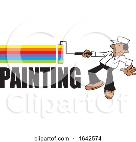 Cartoon Black Male Painter Using a Roller Brush to Paint a Rainbow by Johnny Sajem