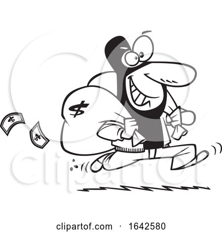 Cartoon Lineart Robber Running After a Bank Heist by toonaday