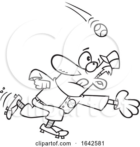 Cartoon Lineart Baseball Player Going in for a Catch by toonaday