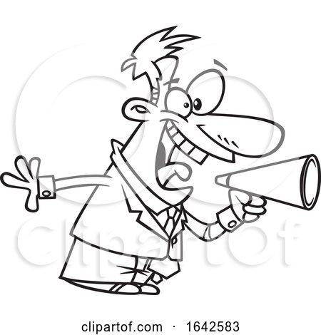 Cartoon Lineart Energetic Boss Shouting Through a Megaphone by toonaday
