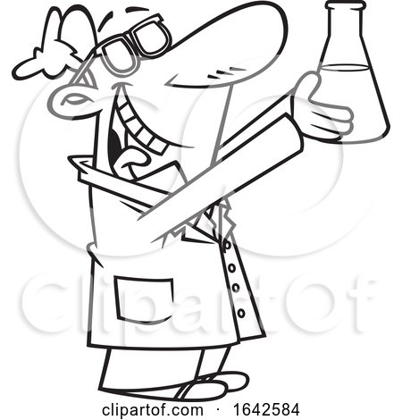 Cartoon Lineart Male Scientist Discovering a Breakthrough by toonaday