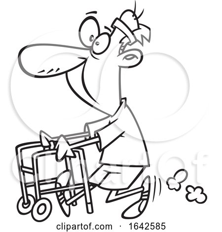Cartoon Outline Feisty Old Man Walking with a Walker Posters, Art ...