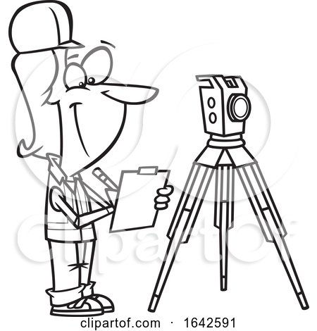 Cartoon Lineart Female Surveyor Taking Notes by toonaday