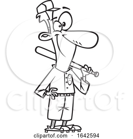 Cartoon Lineart Baseball Player Standing with a Bat by toonaday