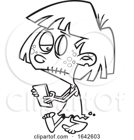 Cartoon Lineart Zombie Girl Texting by toonaday