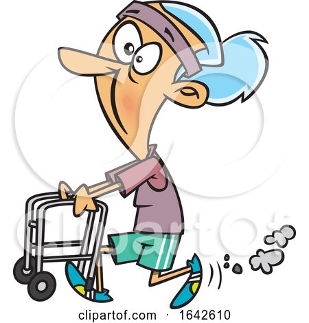 Cartoon Feisty Old White Woman Walking with a Walker by toonaday