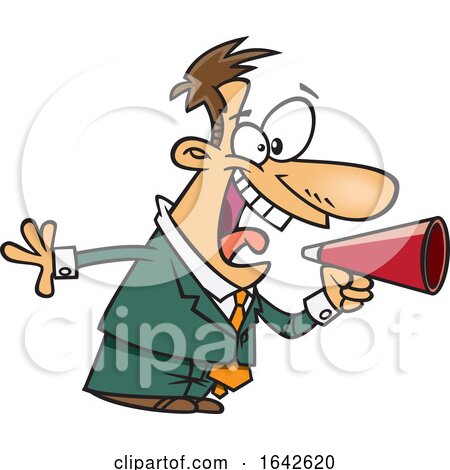 Cartoon White Male Energetic Boss Shouting Through a Megaphone by toonaday