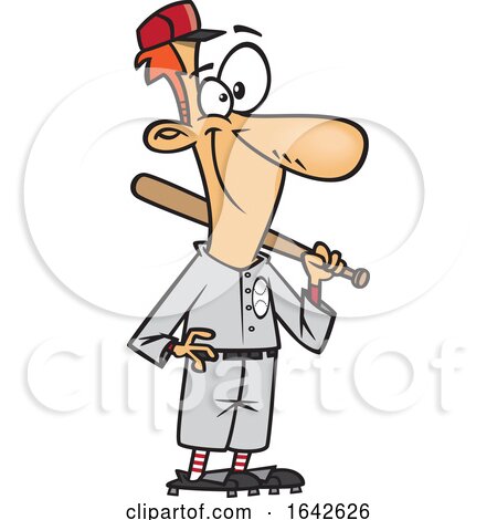 Cartoon Baseball Player Standing with a Bat by toonaday