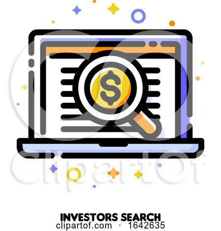 Icon of Magnifying Glass and Investors List for Business Angel Search Concept by elena