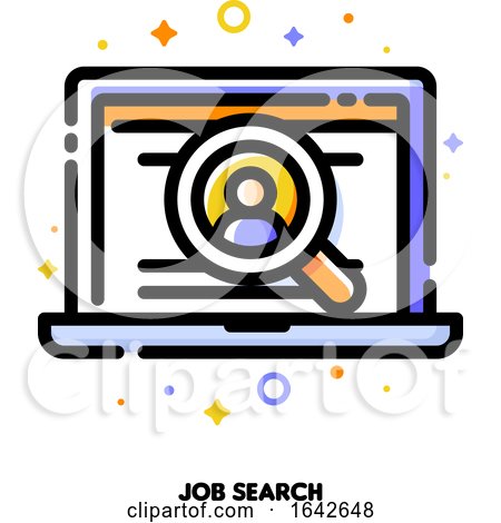 Icon of Laptop with Candidates Profile Inside Magnifier for Job Search or Professional Staff Recruitment Concept by elena
