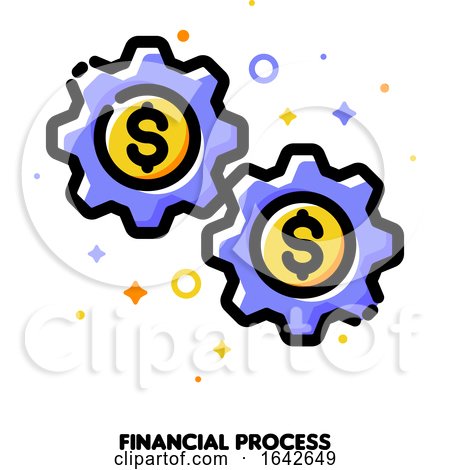 Icon of Gear Wheels with Dollar Sign for Financial Process or Earning Money Online Concept by elena