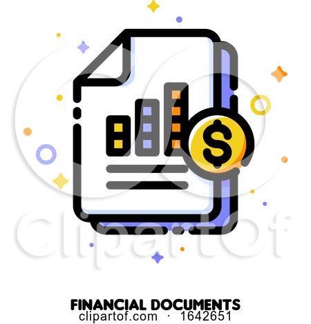 Icon of Stacked Paper Documents Pile with Business Report Bar Graph for Stock Market or Financial Statement Analysis Concept by elena